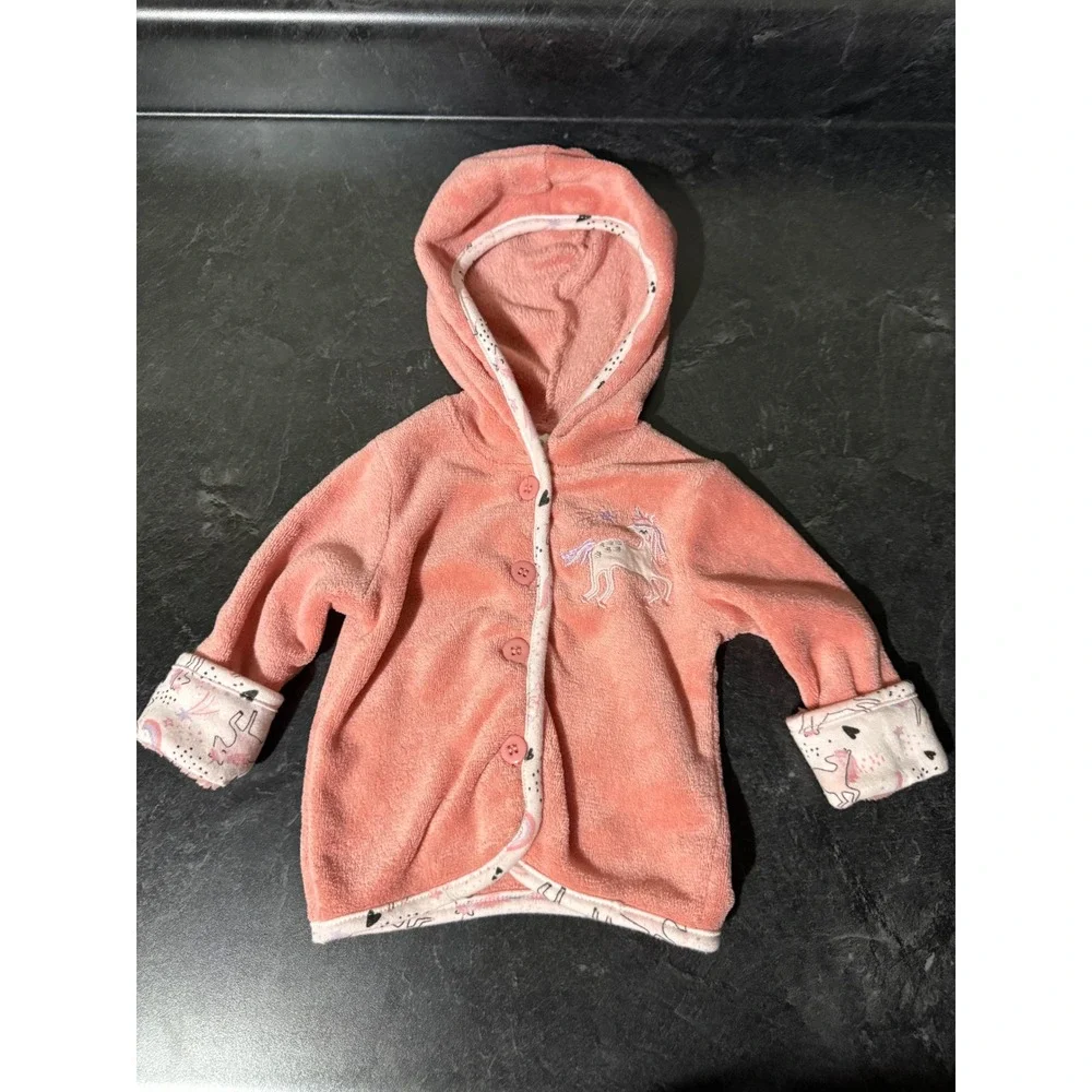 CJP Baby 4pc Outfit Set 6-9 Months Pink Unicorn Hooded Cardigan Bodysuits Dress